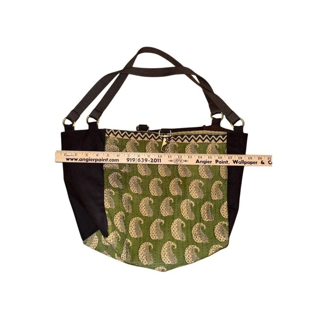 Handmade Hobo Shoulder‎ Bag Womens Large Green Brown Paisley Lined Swivel